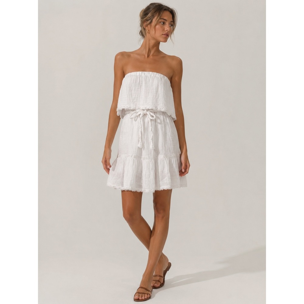 Daily Practice Anthropologie White Cotton Gauze Strapless Mini Dress Large Petit